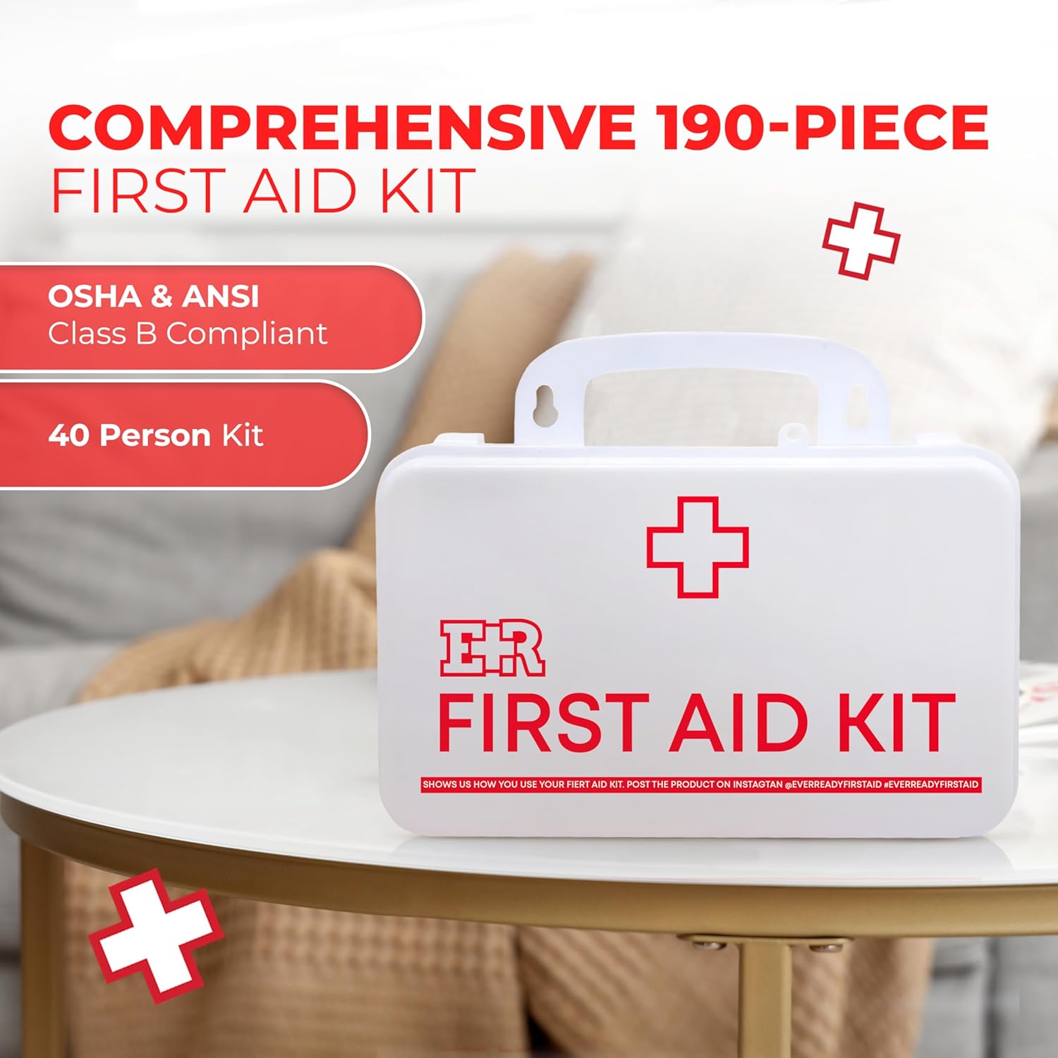 Fully stocked MediTac Kits ANSI Class B first aid kit with bandages, antiseptics, and emergency supplies in a portable container.