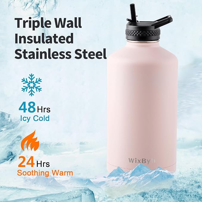 One Gallon Water Bottle Insulated, Triple Wall Vacuum Cold for 48 Hrs & Leak-proof & Non-BPA, 128oz Large Sports Stainless Steel Water Jug with Paracord Handle Straw Spout Lids & DIY Stickers - OVERLANDERS Outfitter