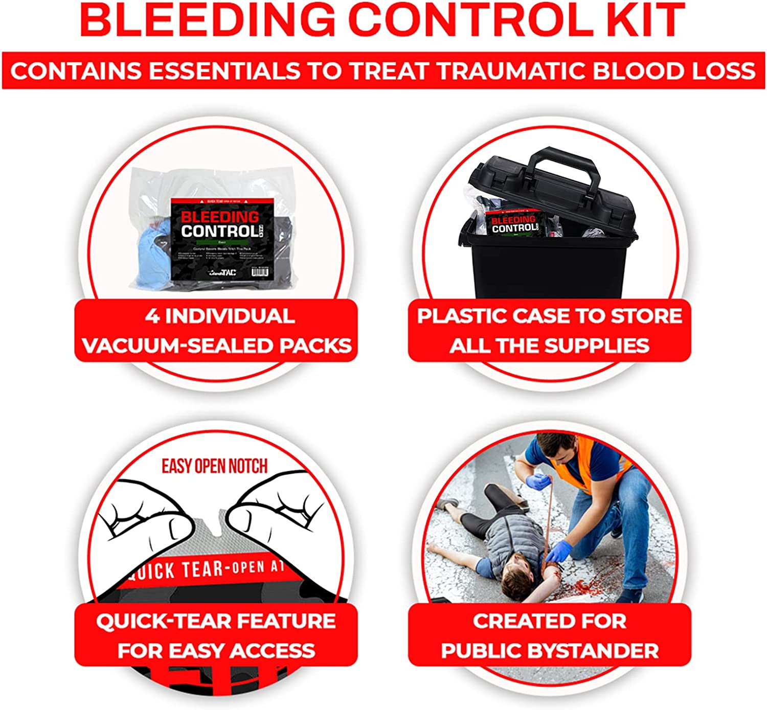 Bleeding Control Kit - 4 Vacuum Sealed Kits in Plastic Case - OVERLANDERS Outfitter