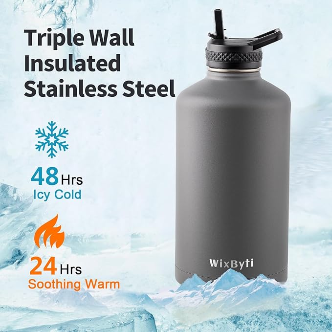 One Gallon Water Bottle Insulated, Triple Wall Vacuum Cold for 48 Hrs & Leak-proof & Non-BPA, 128oz Large Sports Stainless Steel Water Jug with Paracord Handle Straw Spout Lids & DIY Stickers - OVERLANDERS Outfitter