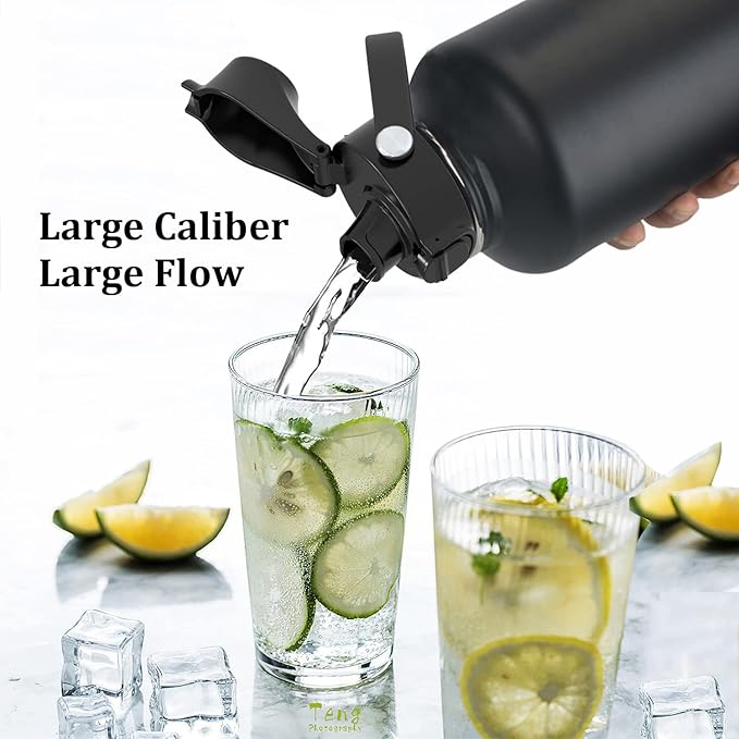 Water Bottle Insulated 32oz 40oz 64oz 128oz Straw Lid Spout Lid & 3 Lids, Leak Proof, Vacuum Insulated,Stainless Steel Water Bottle Wide Mouth for Sports, Gym or Office - OVERLANDERS Outfitter