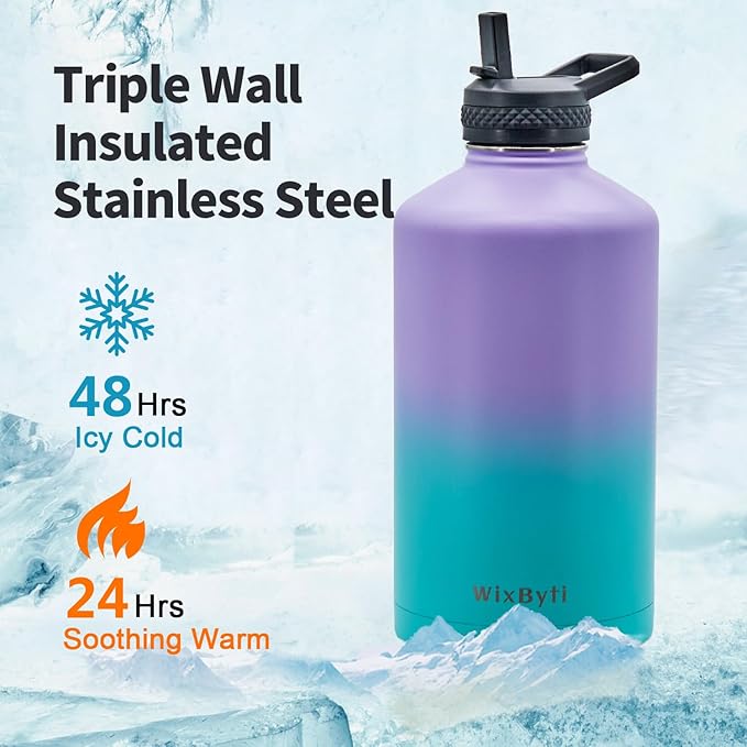 One Gallon Water Bottle Insulated, Triple Wall Vacuum Cold for 48 Hrs & Leak-proof & Non-BPA, 128oz Large Sports Stainless Steel Water Jug with Paracord Handle Straw Spout Lids & DIY Stickers - OVERLANDERS Outfitter