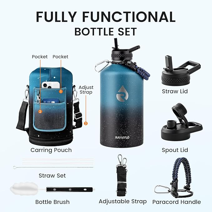 128oz Insulated Water Bottle, Triple Wall Vacuum Stainless Steel Water Bottles - Keeps Cold 48H, Reusable One Gallon Jug for Gym, Sports, Camping, Hiking,Travel, Midnight Blue Speckle - OVERLANDERS Outfitter