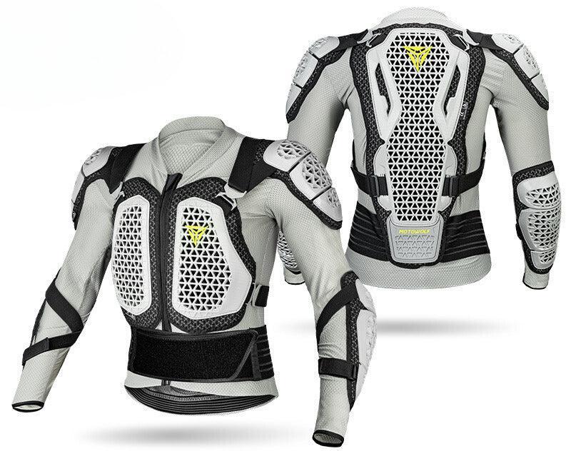 Motorcycle tactical armor jacket by Bean's Moto Booth with protective padding and rugged design for motorcycle riding safety.