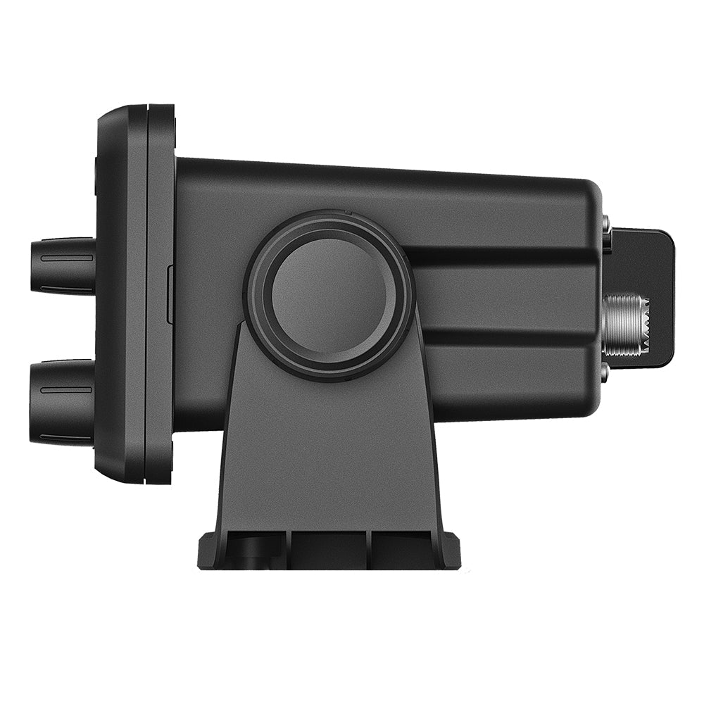 Garmin VHF 215 marine radio fixed mount with digital display and control buttons, designed for boat communication.