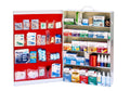 5-shelf ANSI first aid cabinet by Alpenglow Readiness Supply, featuring organized compartments and a clean white design.