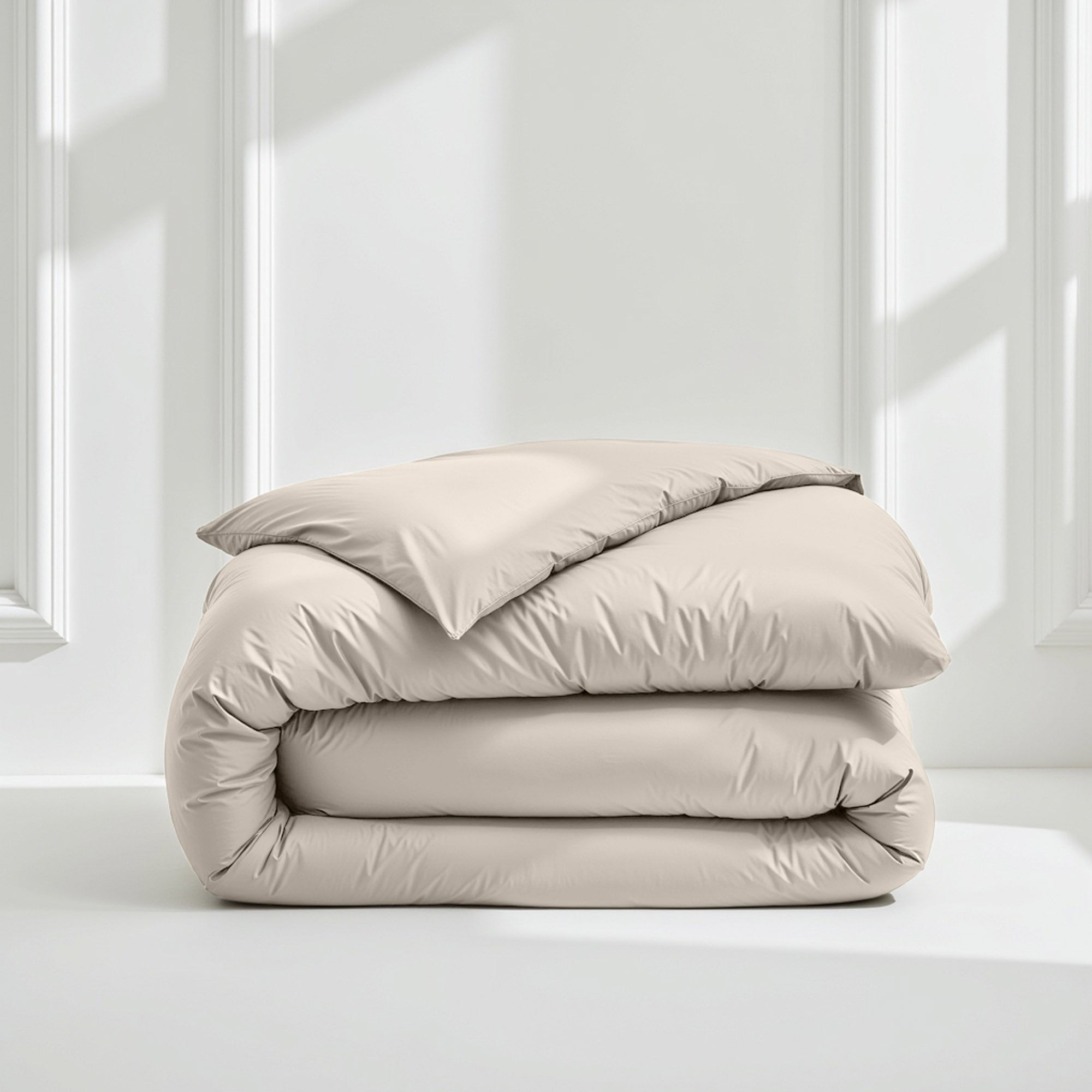 Elegant Luxe Australian Sateen Duvet Cover by Italic, showcasing smooth, glossy fabric and tailored bed linens on a neatly made bed.