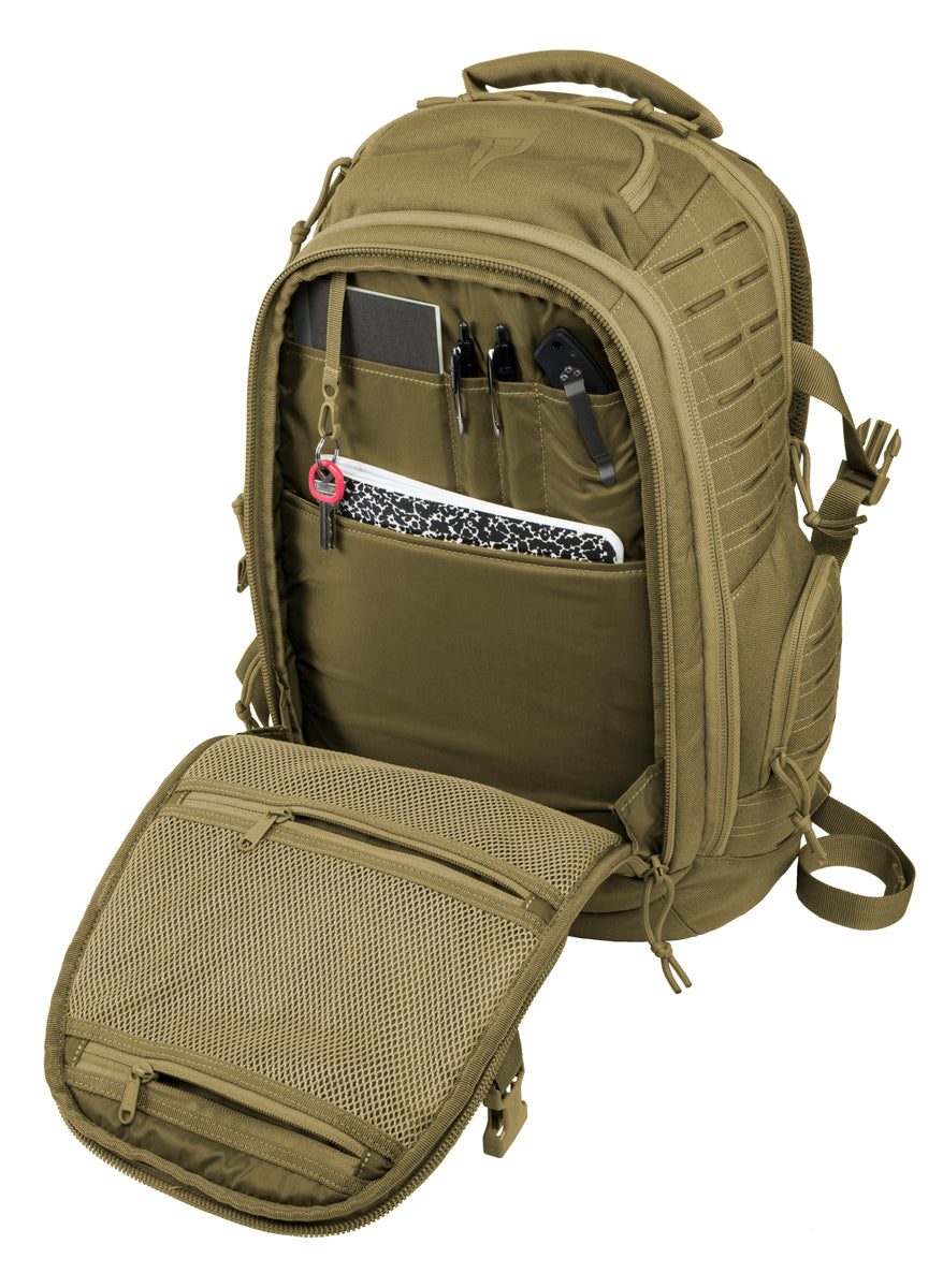 Elite Survival Systems Guardian EDC Backpack 25L with admin pocket and adjustable straps in a tactical setting.