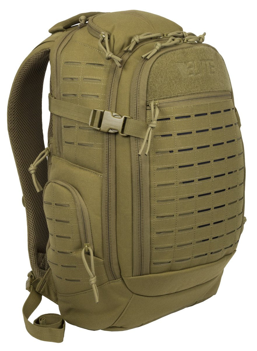 Elite Survival Systems Guardian EDC Backpack 25L, showing front view with padded straps and multiple compartments.