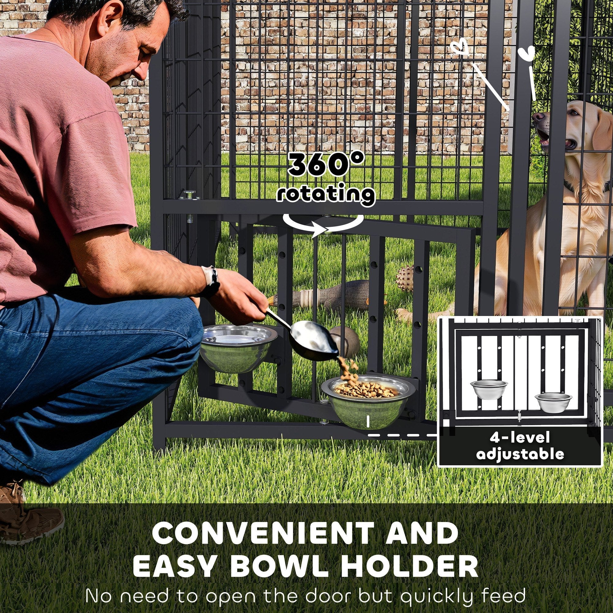 Welded Wire Outdoor Dog Kennel with 360° Rotating & Adjustable Bowls, Waterproof Cover, 7.9 x 4 x 6 ft - OVERLANDERS Outfitter