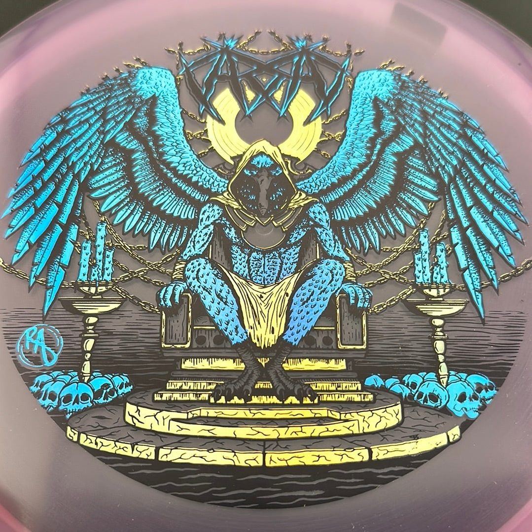 CryZtal Buzzz disc golf disc by Rare Air Discs featuring Karudi the Overseer from Cult of RAD, with intricate design and vibrant colors.