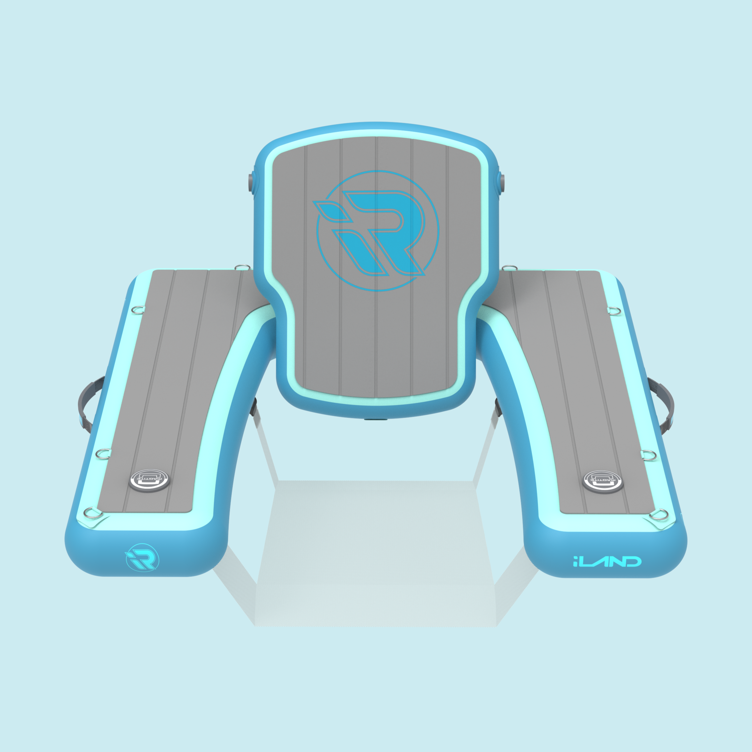 iROCKER US floating chair with comfortable seat and secure straps, designed for relaxing on water or poolside.