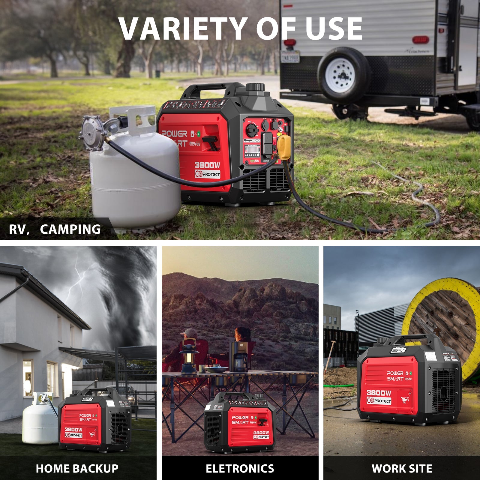 3800W/3500W Gas/Propane Dual Fuel Inverter Generator w/ CO Alert HB5040DC - OVERLANDERS Outfitter