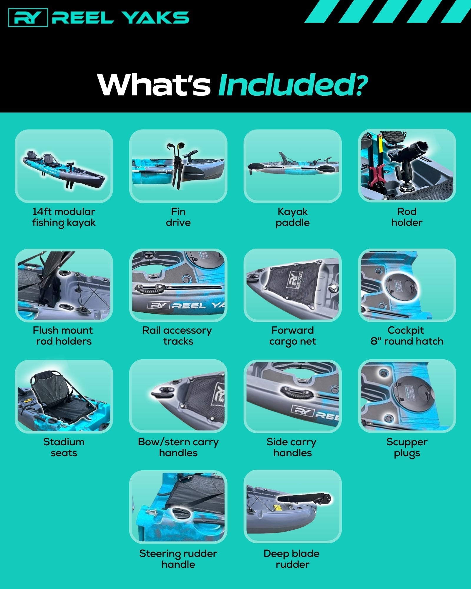 Raptor 14ft Tandem | Fin Drive | Modular Fishing Kayak