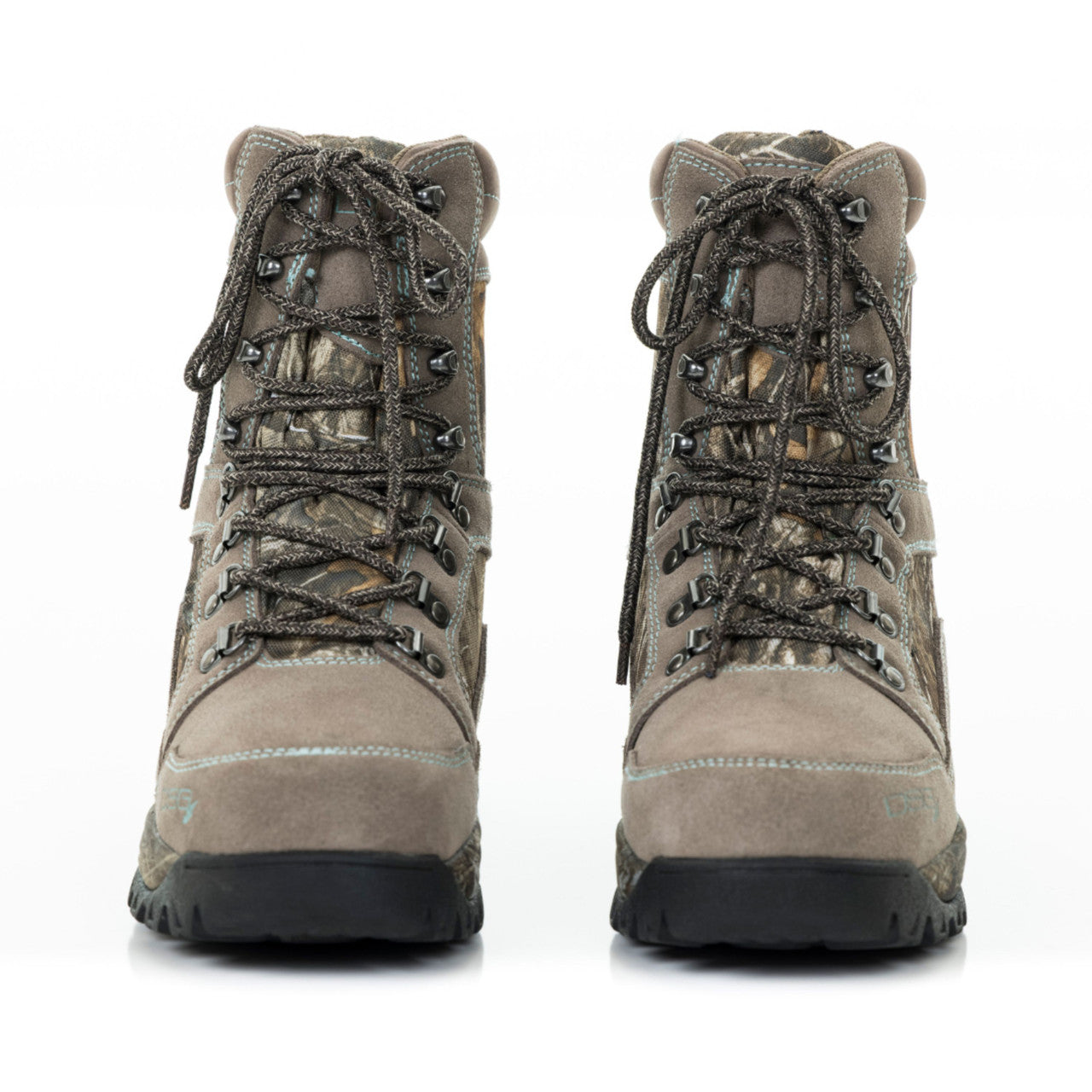 Realtree Edge lace-up hunting boots with 600 gram insulation from DSG OUTERWEAR, featuring rugged design and camouflage pattern.