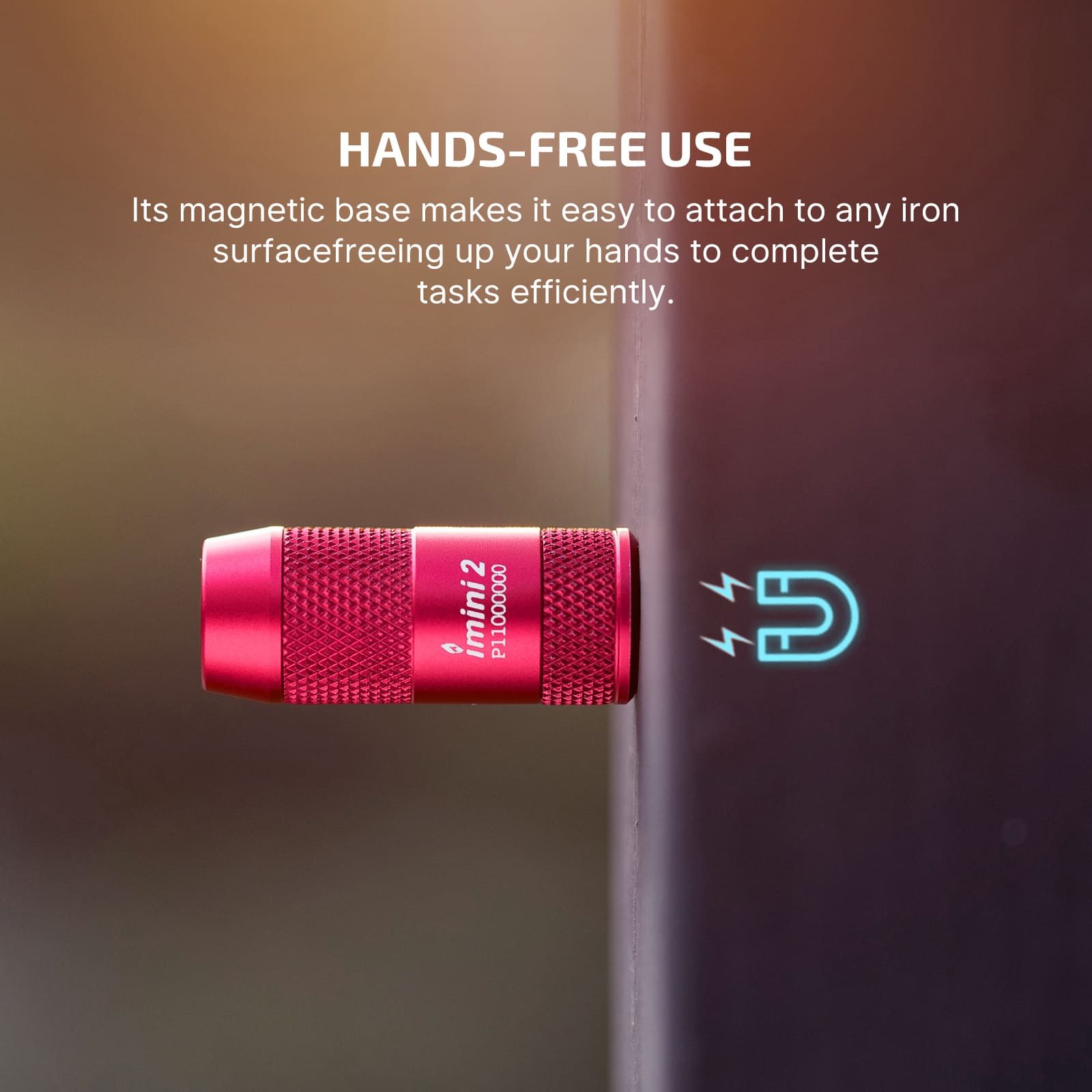 Olight iMini 2 rechargeable mini flashlight with magnetic base, compact design, and keychain attachment, 50 lumens.