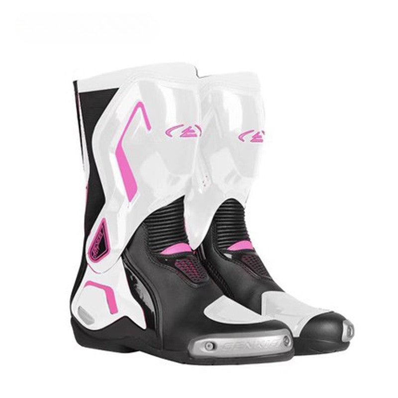 Bean's Moto Booth BENKIA™ titanium alloy motorcycle riding boots with sturdy black leather and protective design.
