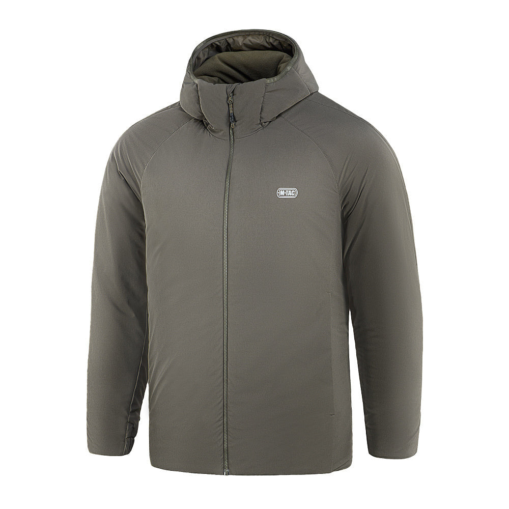 M-Tac Paladin Pro Primaloft winter jacket in dark color, featuring a hood and insulated design for warmth.