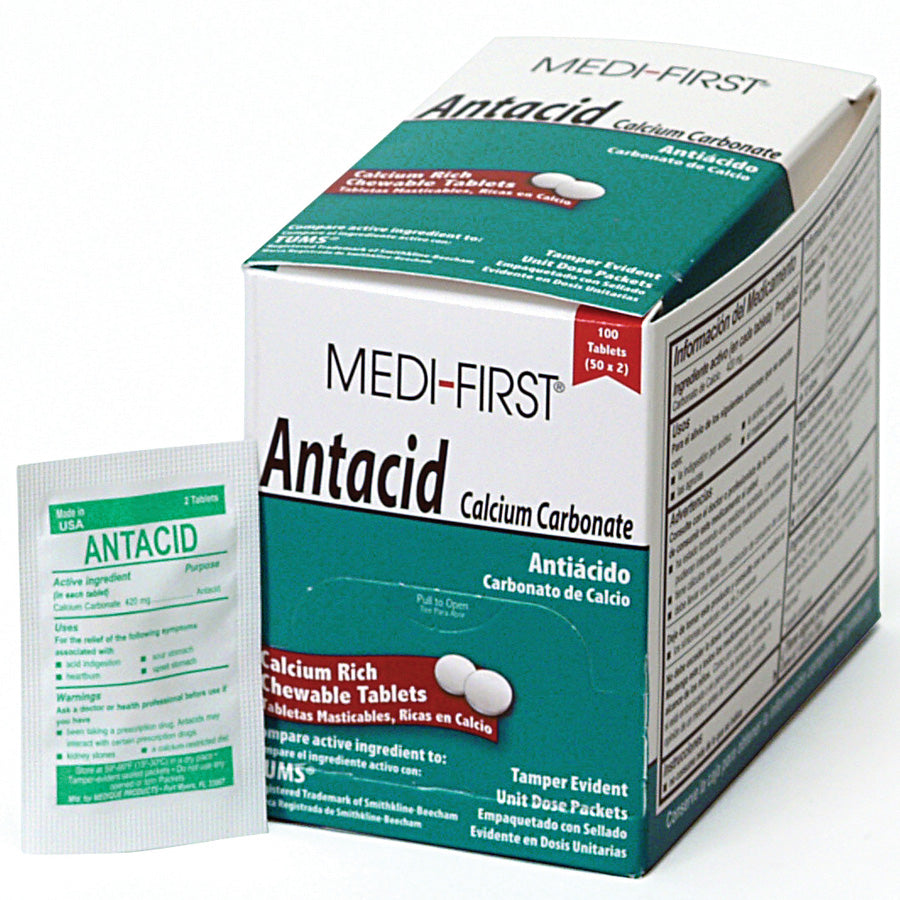 Box of Quakekits antacid medicine with 100 tablets for relief of indigestion and heartburn, packaged in a white box.