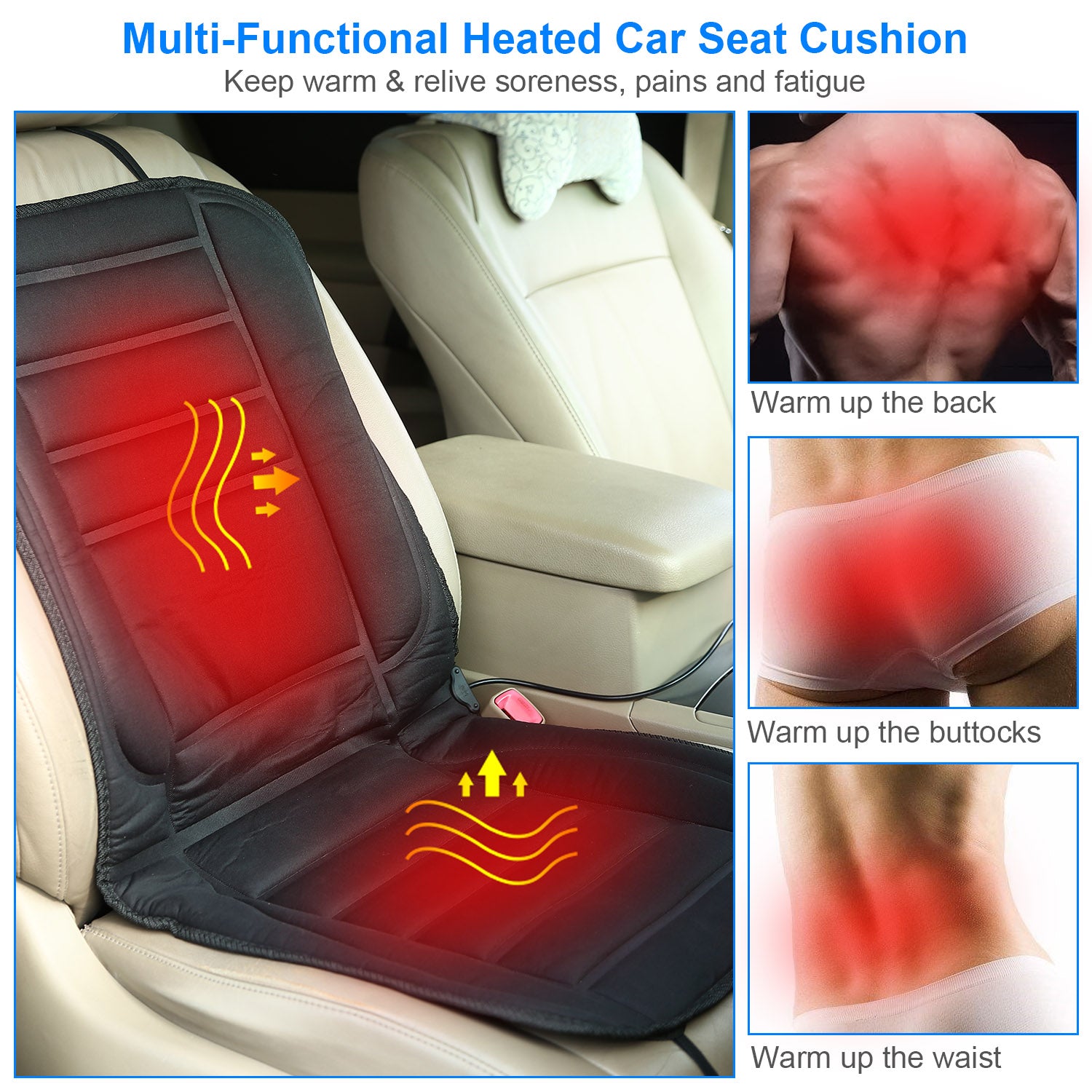Heated Car Seat Cushion 12V Auto Seat Cover Warmer with Adjustable Temperature Controller for Cars Trucks Vans SUV - OVERLANDERS Outfitter