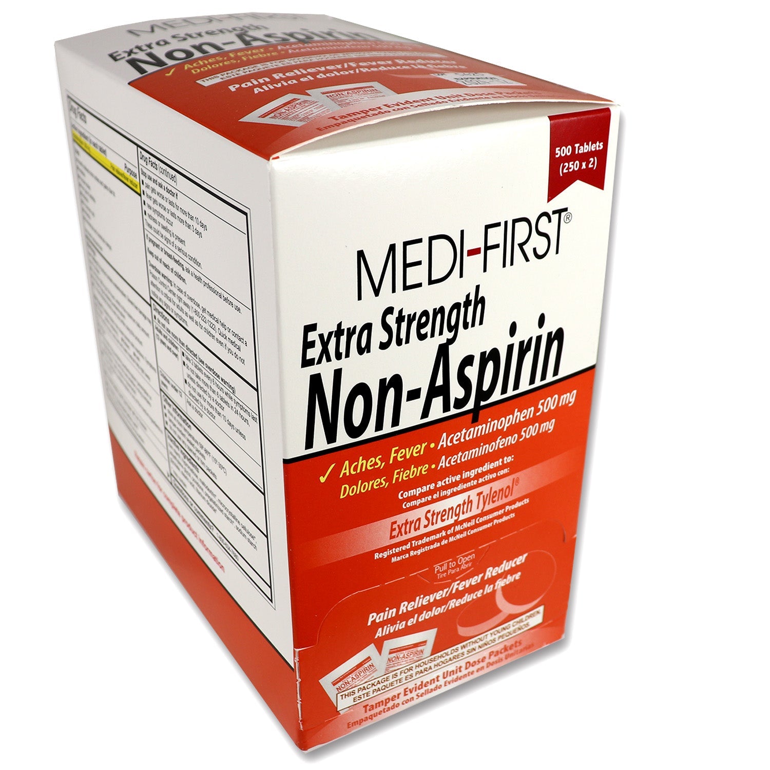Box of Quakekits non-aspirin extra strength medicine with 500 tablets for pain relief and topicals.