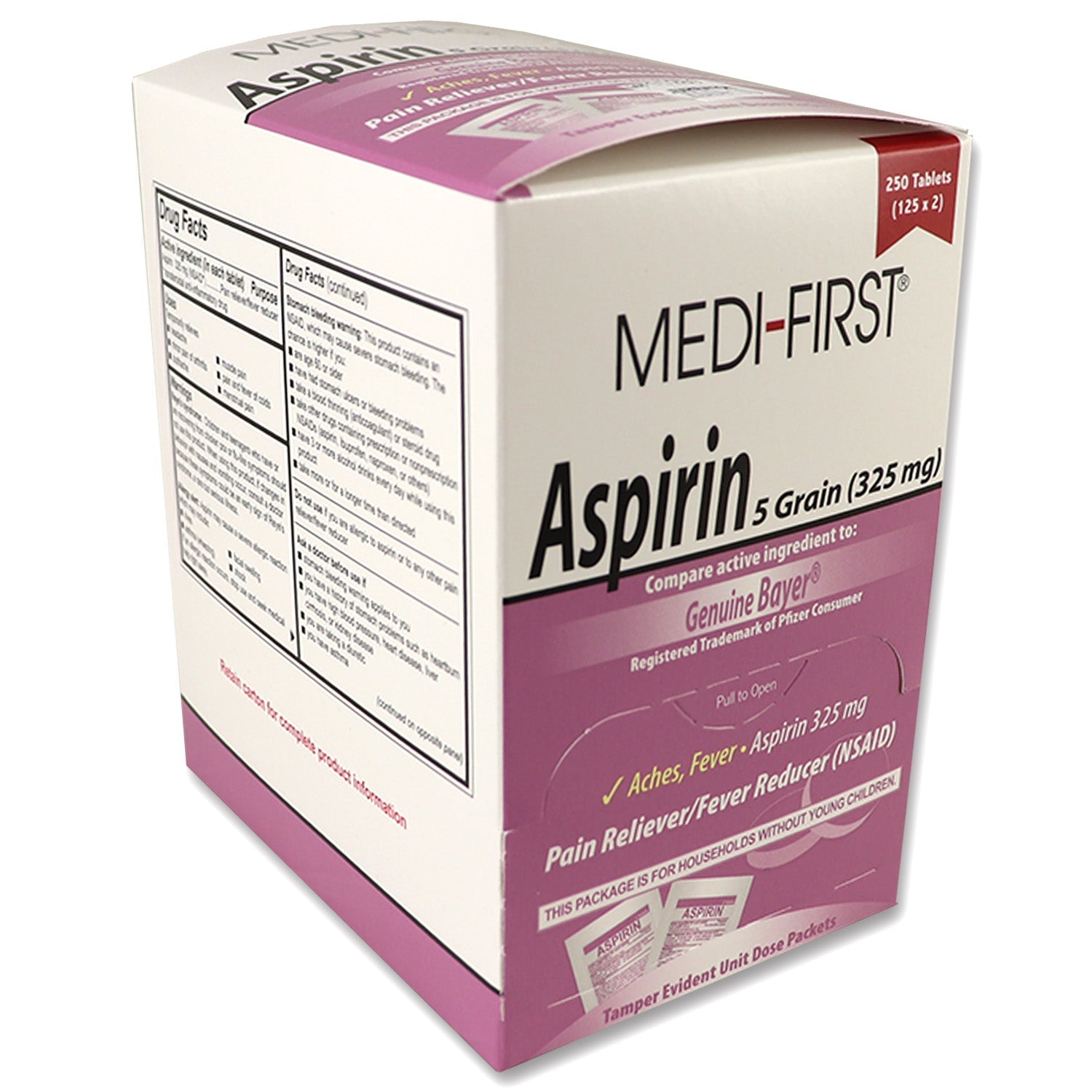 Aspirin, 250 tablets per box, 125 packets of 2 tabs each - We The Collective