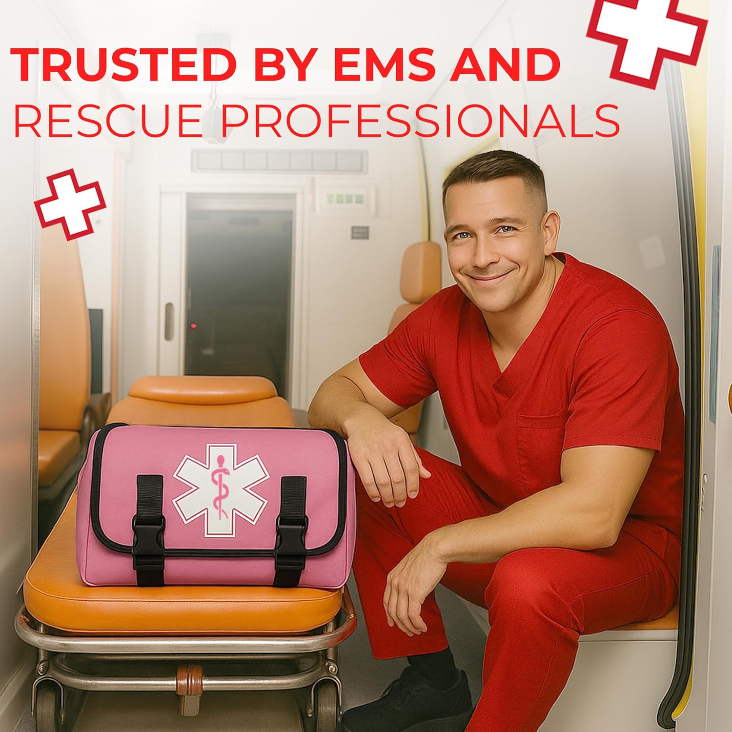 Fully stocked MediTac EMT trauma kit in a tactical first responder bag with first aid supplies and medical tools.