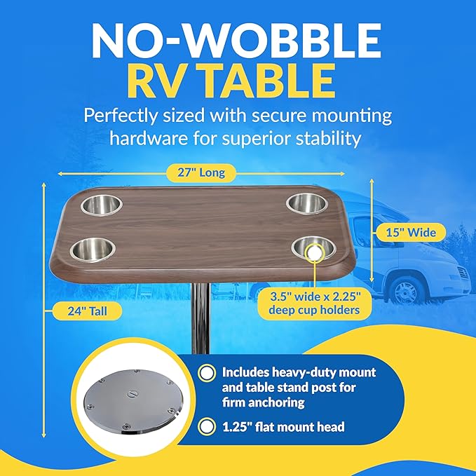 RV Side Tables | RV End Tables - Table Set - 6" Flush Mount Floor Plate / Anti Wobble, Cocktail Design (6 colors) - OVERLANDERS Outfitter