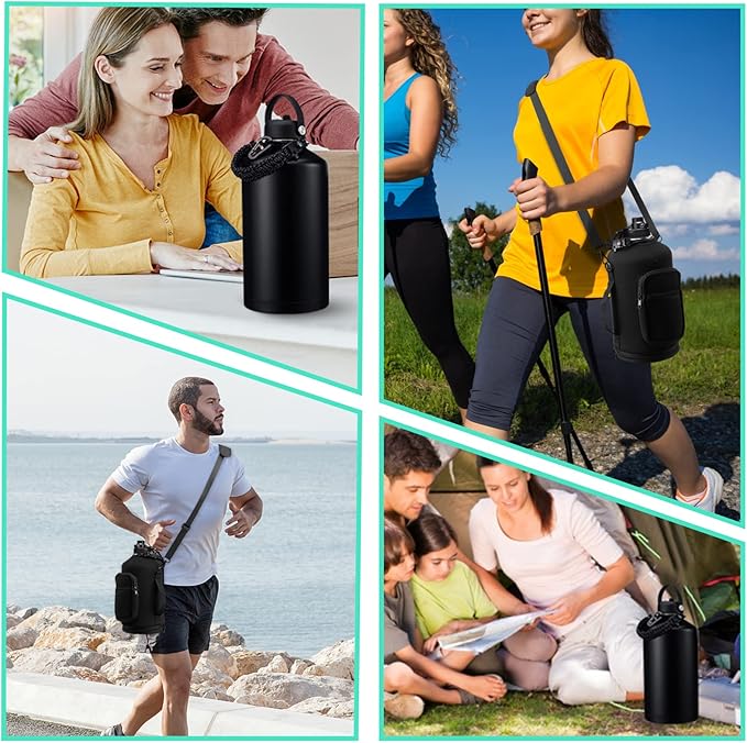 128OZ Insulated Water-Bottles with Strap - 1 Gallon Large Water Jug with Straw & Spout Lid, Stainless Steel Water Bottle Leak Proof, Cold-48h Hot-24h Metal Water Flask w/Paracord Handle, Carrier Bag - OVERLANDERS Outfitter