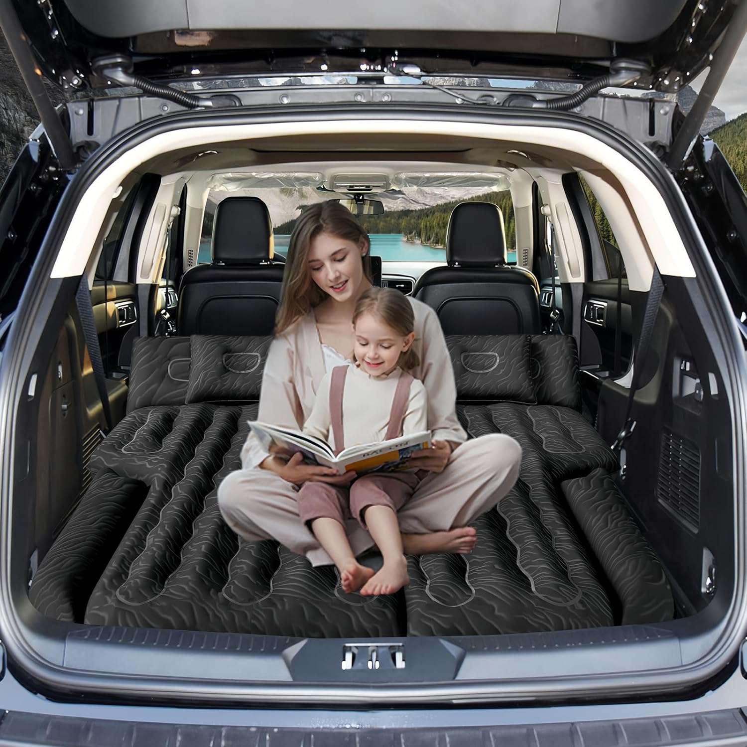 DikaSun 63in Extended SUV Mattress — Quick Inflate, Includes Pump & 2 Pillows,Black - OVERLANDERS Outfitter