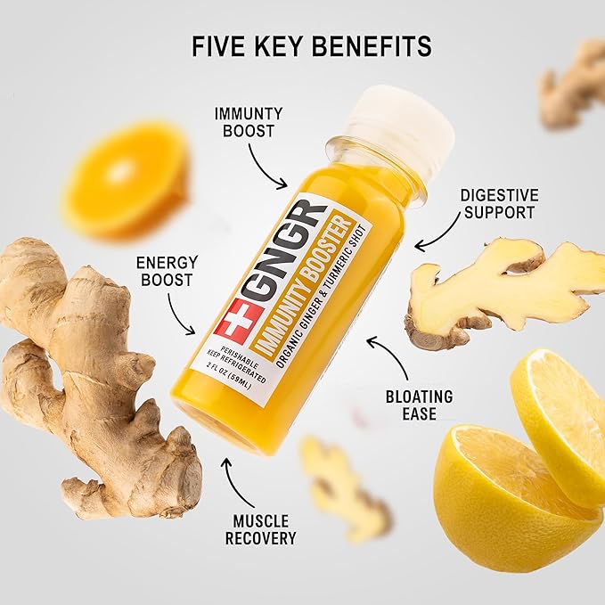 '+GNGR Immunity Booster Organic Ginger and Turmeric Shot - Cold Pressed Ginger Shots with Turmeric, Cayenne Pepper, Orange, Lemon for All Natural Immune & Digestive Support (2 Oz, Pack of 12) - OVERLANDERS Outfitter