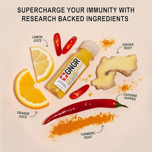 '+GNGR Immunity Booster Organic Ginger and Turmeric Shot - Cold Pressed Ginger Shots with Turmeric, Cayenne Pepper, Orange, Lemon for All Natural Immune & Digestive Support (2 Oz, Pack of 12) - OVERLANDERS Outfitter