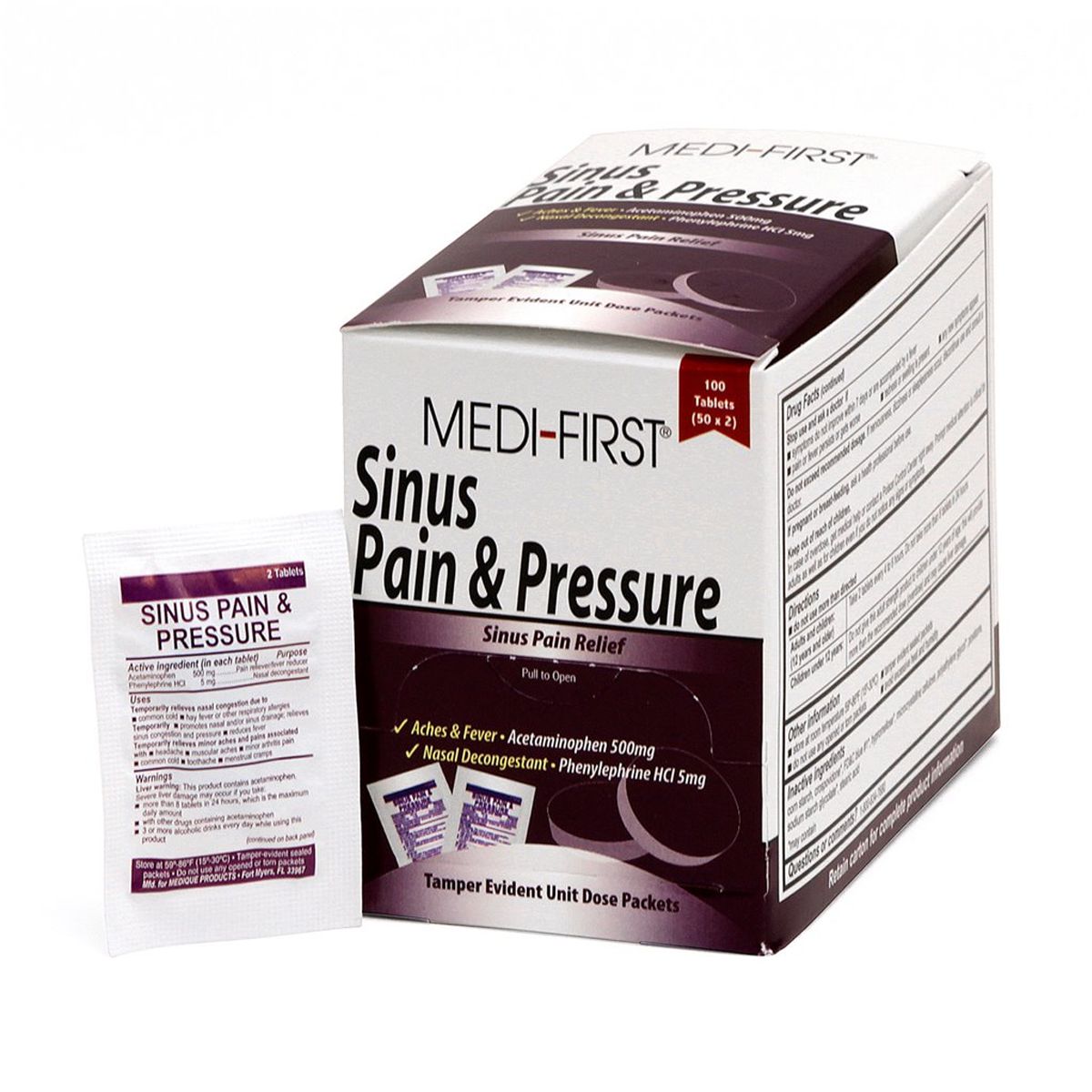 Box of Quake Kits sinus pain and pressure relief medicine, 100 pills, for nasal congestion and sinus discomfort.