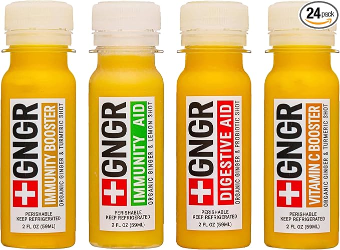 '+GNGR 24 Shots Variety Pack of Organic Immunity Boosting Ginger Shots - Cold Pressed Ginger Shots for All Natural Digestive and Immune Support - Nothing Artificial - USDA Organic (2 Fl Oz, 24 Pack) - OVERLANDERS Outfitter