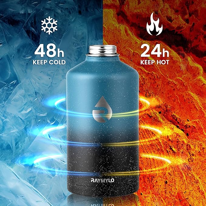 128oz Insulated Water Bottle, Triple Wall Vacuum Stainless Steel Water Bottles - Keeps Cold 48H, Reusable One Gallon Jug for Gym, Sports, Camping, Hiking,Travel, Midnight Blue Speckle - OVERLANDERS Outfitter