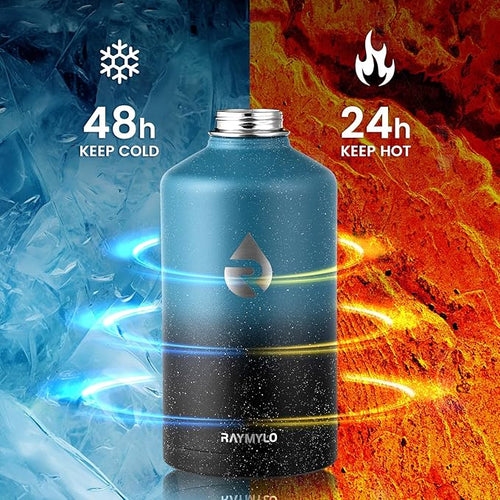 128oz Insulated Water Bottle, Triple Wall Vacuum Stainless Steel Water Bottles - Keeps Cold 48H, Reusable One Gallon Jug for Gym, Sports, Camping, Hiking,Travel, Midnight Blue Speckle - OVERLANDERS Outfitter