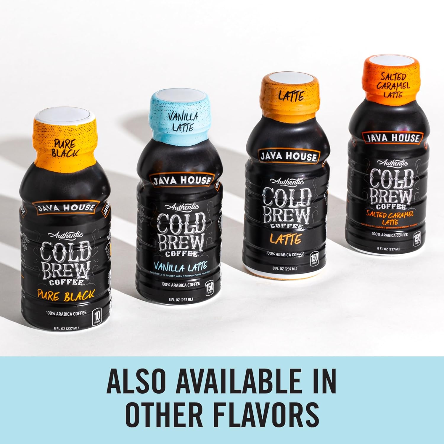 Java House Cold Brew 8oz bottles with French Vanilla Latte flavor, showcasing creamy coffee beverage in a clear bottle