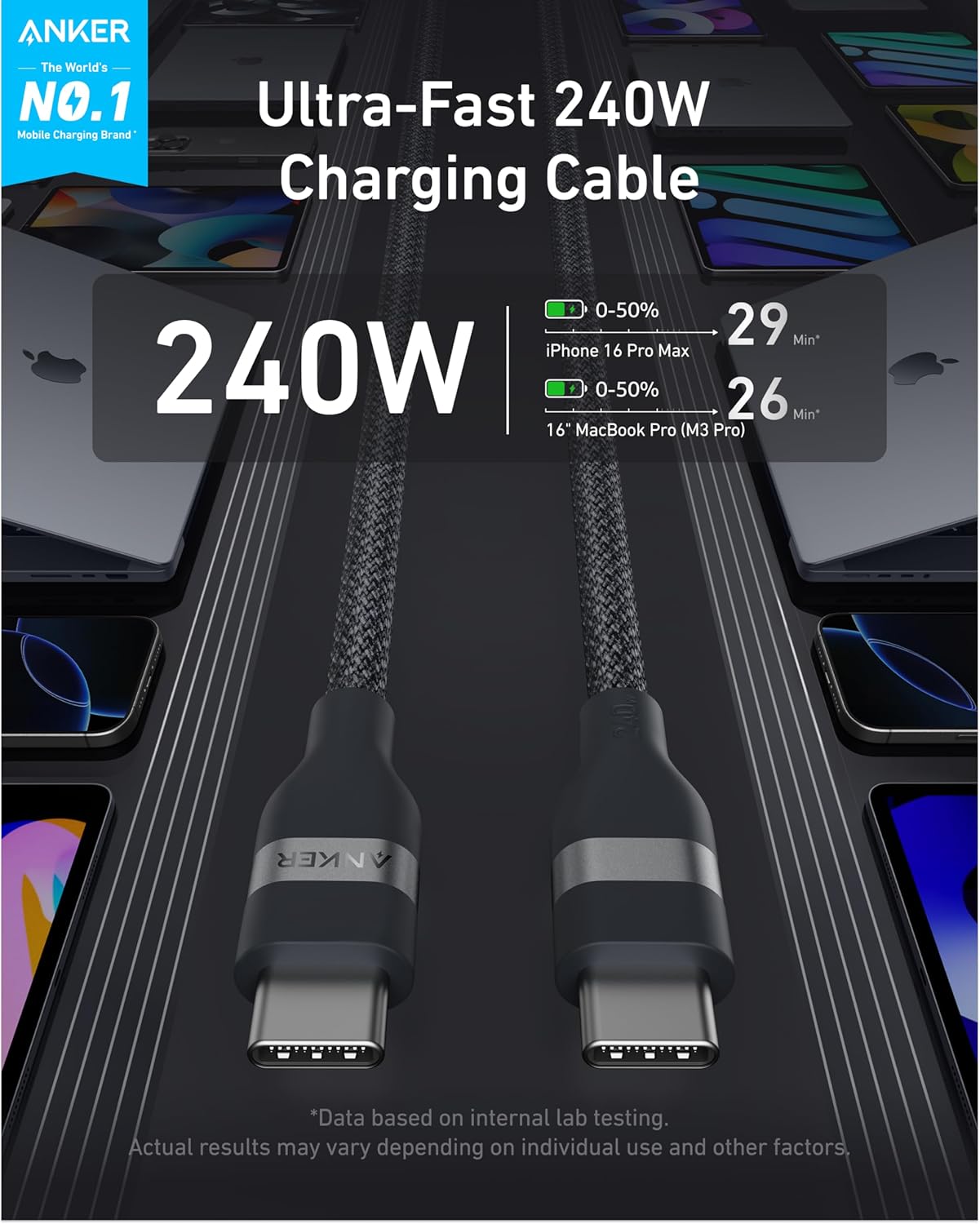 Anker USB-C to USB-C Cable (3 ft / 6 ft, 240W, Upcycled-Braided) - We The Collective