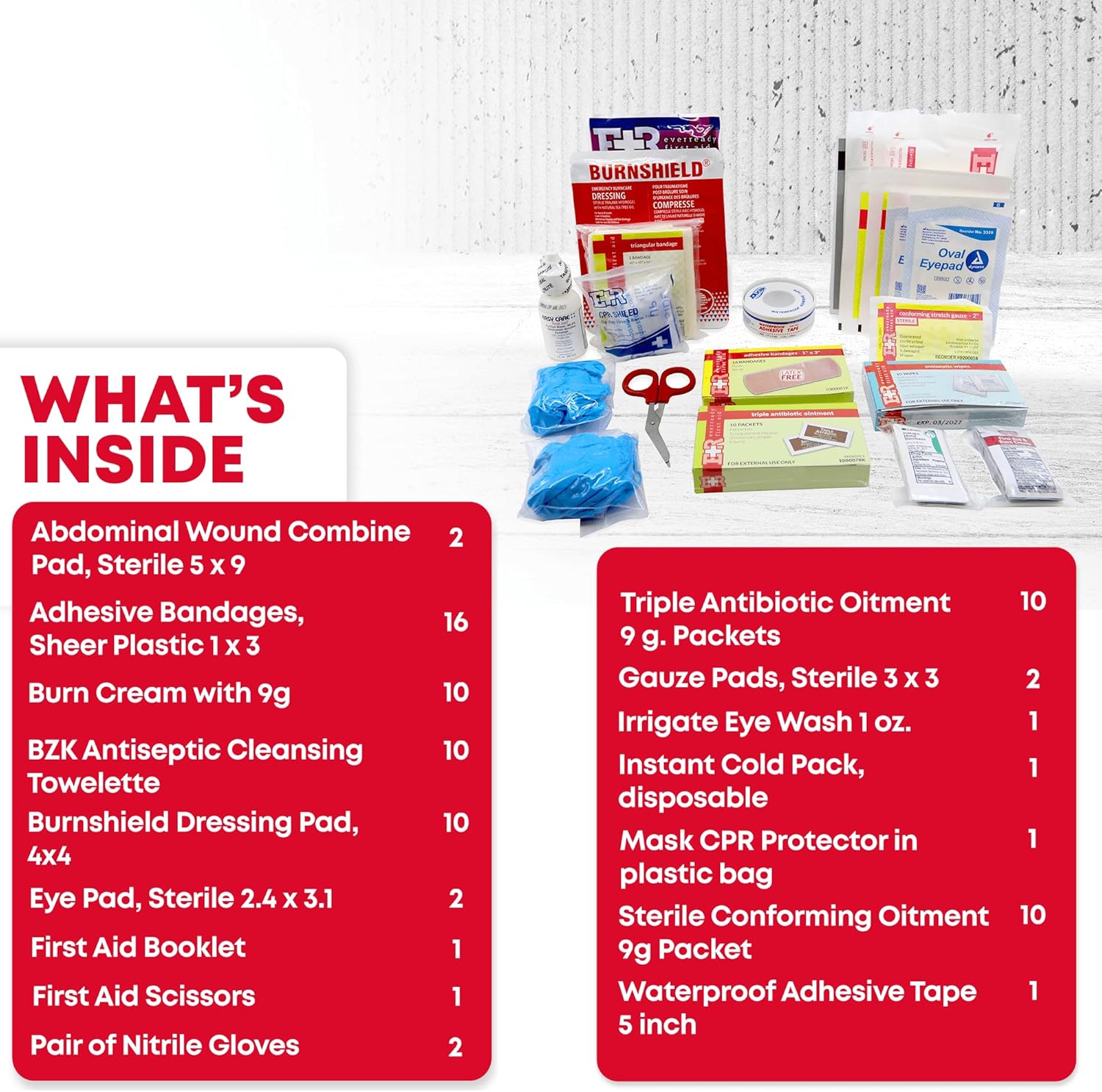 MediTac 10 Person First Aid Kit Type III ANSI A OSHA compliant with bandages and medical supplies in a portable kit box