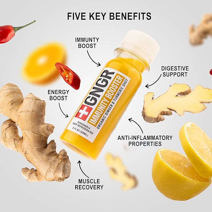 '+GNGR Immunity Sampler Organic Ginger Wellness Shots - Premium Ginger Shots for All Natural Digestive Support and Immune Support - Cold Pressed Ginger Juice - Nothing Artificial (2 Oz, Pack of 12) - OVERLANDERS Outfitter