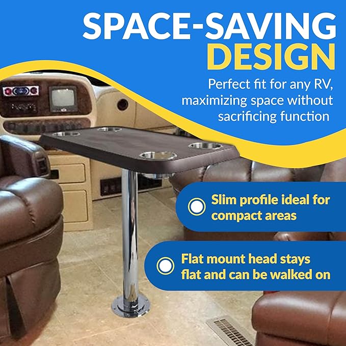RV Side Tables | RV End Tables - Table Set - 6" Flush Mount Floor Plate / Anti Wobble, Cocktail Design (6 colors) - OVERLANDERS Outfitter