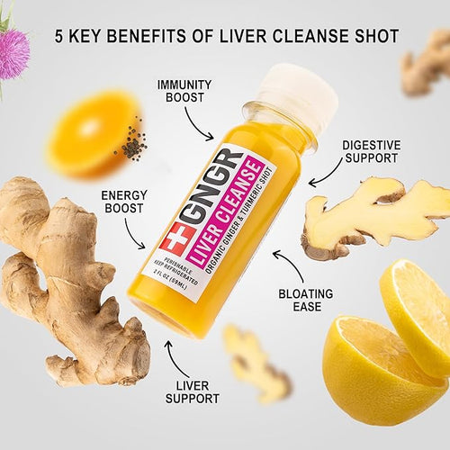 '+GNGR Liver Cleanse Shot, Cold-Pressed Ginger Shot with Milk Thistle, Dandelion Root, Turmeric Root, Immunity Shot for all natural Liver Support, Detox, Immunity, Digestion, Cleanse (2 Oz, Pack of 12) - OVERLANDERS Outfitter
