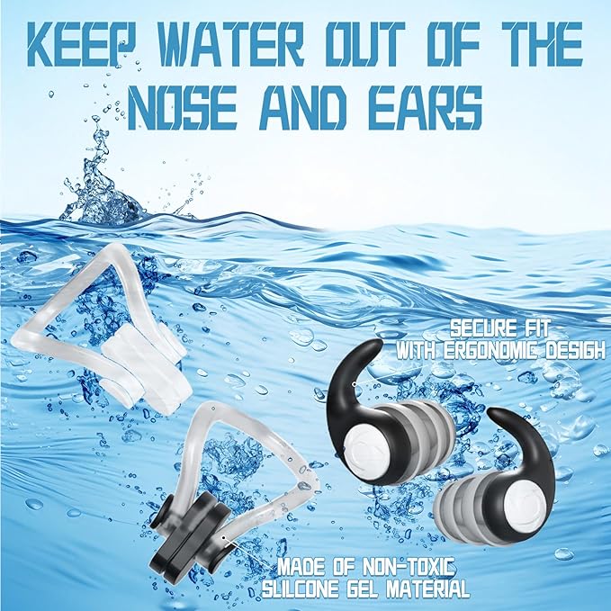 Swimming Nose Clip Ear Plugs - 9 Packs Silicone Swim Nose Plugs with Earplugs for Adult,Waterproof Pool Nose Plug for Diving Surfing and Other Water Sports with Storage Box,Multi-Color - OVERLANDERS Outfitter