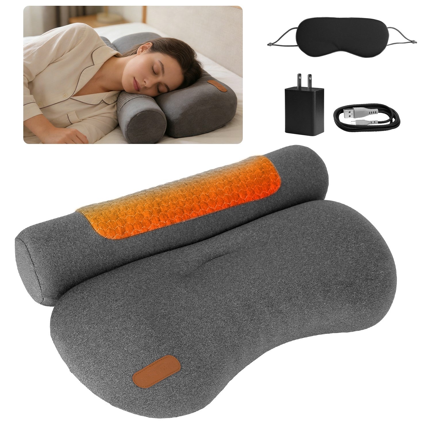 USB Heated Neck Pillow Zero Pressure Memory Foam Cervical Neck Pillow Heated Bed Pillow with Eye Mask Adapter for Pain Relief - OVERLANDERS Outfitter