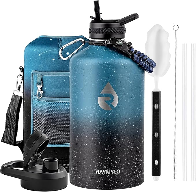 128oz Insulated Water Bottle, Triple Wall Vacuum Stainless Steel Water Bottles - Keeps Cold 48H, Reusable One Gallon Jug for Gym, Sports, Camping, Hiking,Travel, Midnight Blue Speckle - OVERLANDERS Outfitter