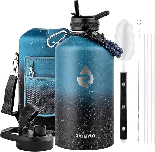 128oz Insulated Water Bottle, Triple Wall Vacuum Stainless Steel Water Bottles - Keeps Cold 48H, Reusable One Gallon Jug for Gym, Sports, Camping, Hiking,Travel, Midnight Blue Speckle - OVERLANDERS Outfitter