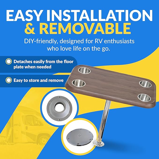 RV Side Tables | RV End Tables - Table Set - 6" Flush Mount Floor Plate / Anti Wobble, Cocktail Design (6 colors) - OVERLANDERS Outfitter