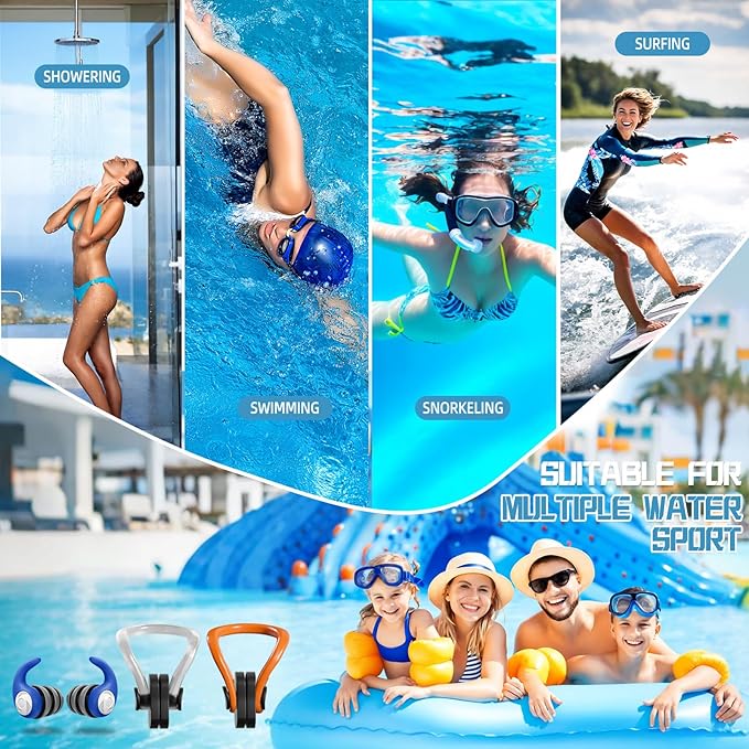 Swimming Nose Clip Ear Plugs - 9 Packs Silicone Swim Nose Plugs with Earplugs for Adult,Waterproof Pool Nose Plug for Diving Surfing and Other Water Sports with Storage Box,Multi-Color - OVERLANDERS Outfitter