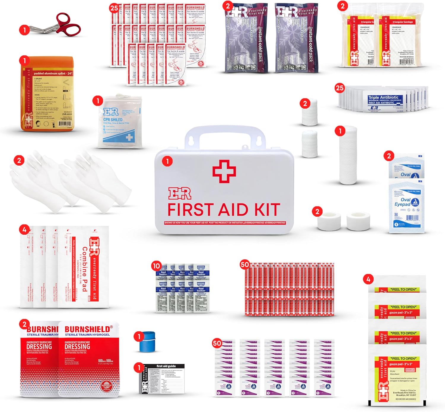 Fully stocked MediTac Kits ANSI Class B first aid kit with bandages, antiseptics, and medical supplies in a compact container.