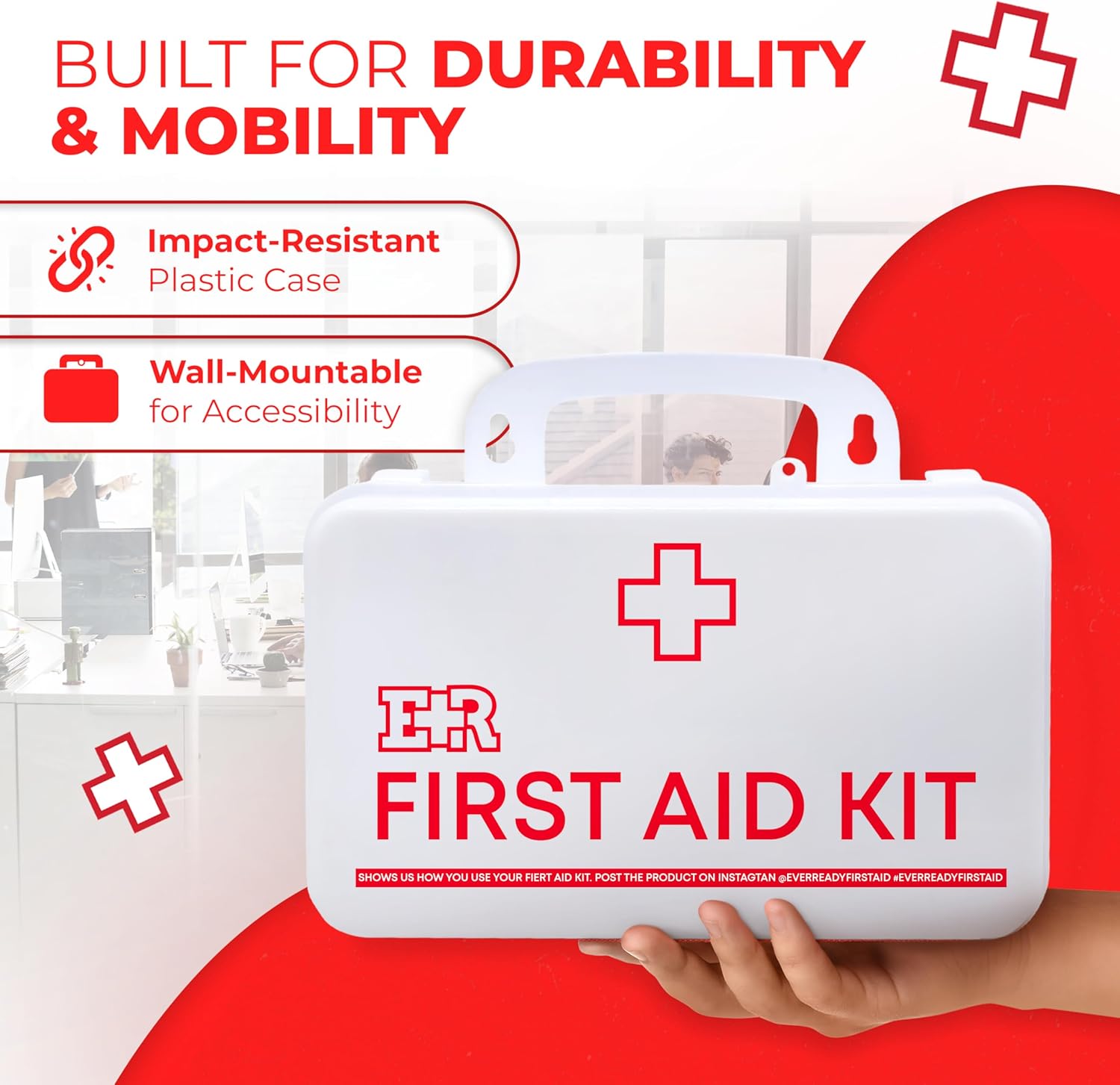 Fully stocked MediTac Kits ANSI Class B first aid kit with medical supplies in a compact red case.